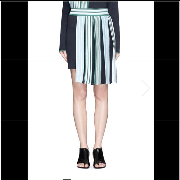 MSGM- Asymmetric Pleat Stripe Cotton Knit Skirt - Picture 6 of 13